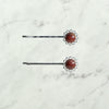 Brecciated Jasper Cabochon Lace Style Bobby Pins with Silver Finish