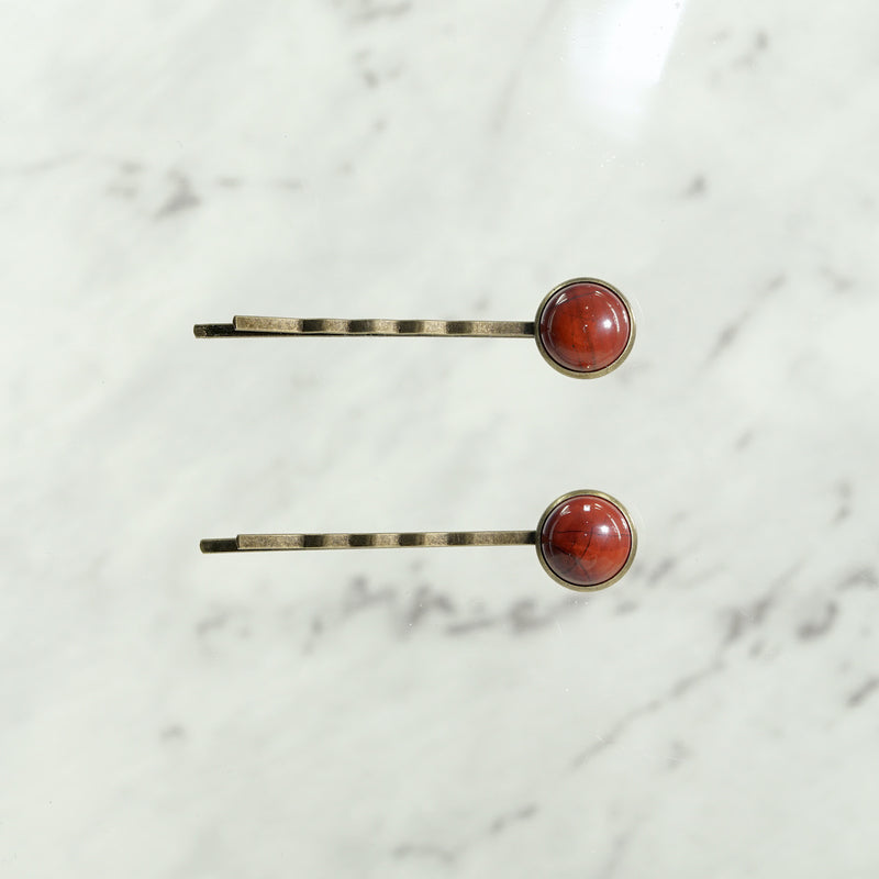 Brecciated Jasper Cabochon Bobby Pins  with Antique Bronze Finish