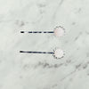 Rose Quartz Cabochon Lace Style Bobby Pins with Silver Finish