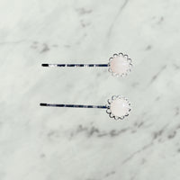 Rose Quartz Cabochon Lace Style Bobby Pins with Silver Finish