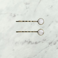 Rose Quartz Cabochon Bobby Pins with Antique Bronze Finish