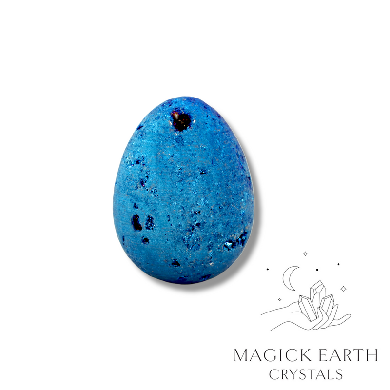 Agate Druzy Crystal Gemstone Electroplated Egg Blue