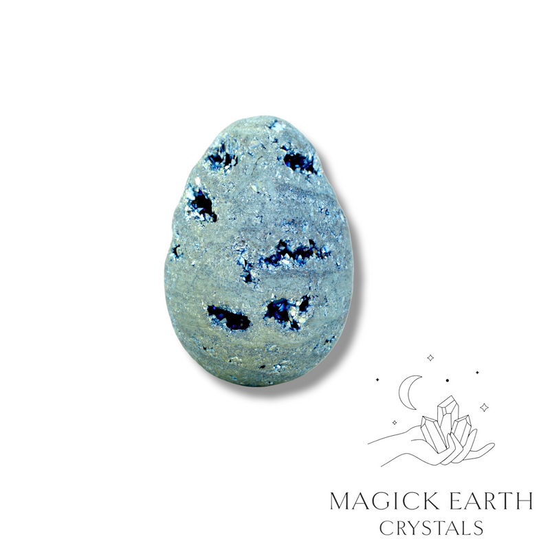 Agate Druzy Crystal Gemstone Electroplated Egg Teal