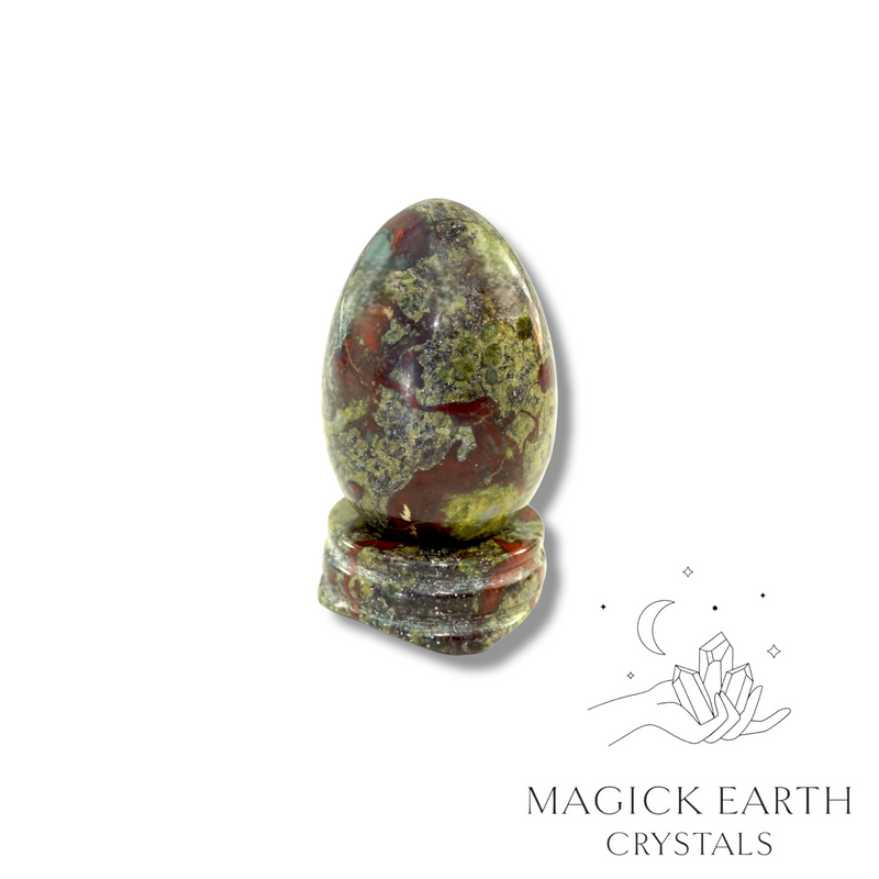 Dragons Blood Jasper Crystal Gemstone Egg With Carved Stand