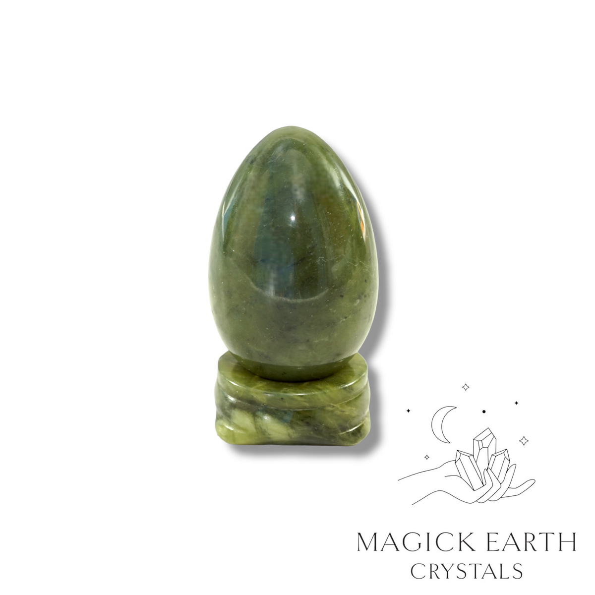 Jade Crystal Gemstone Egg With Carved Stand