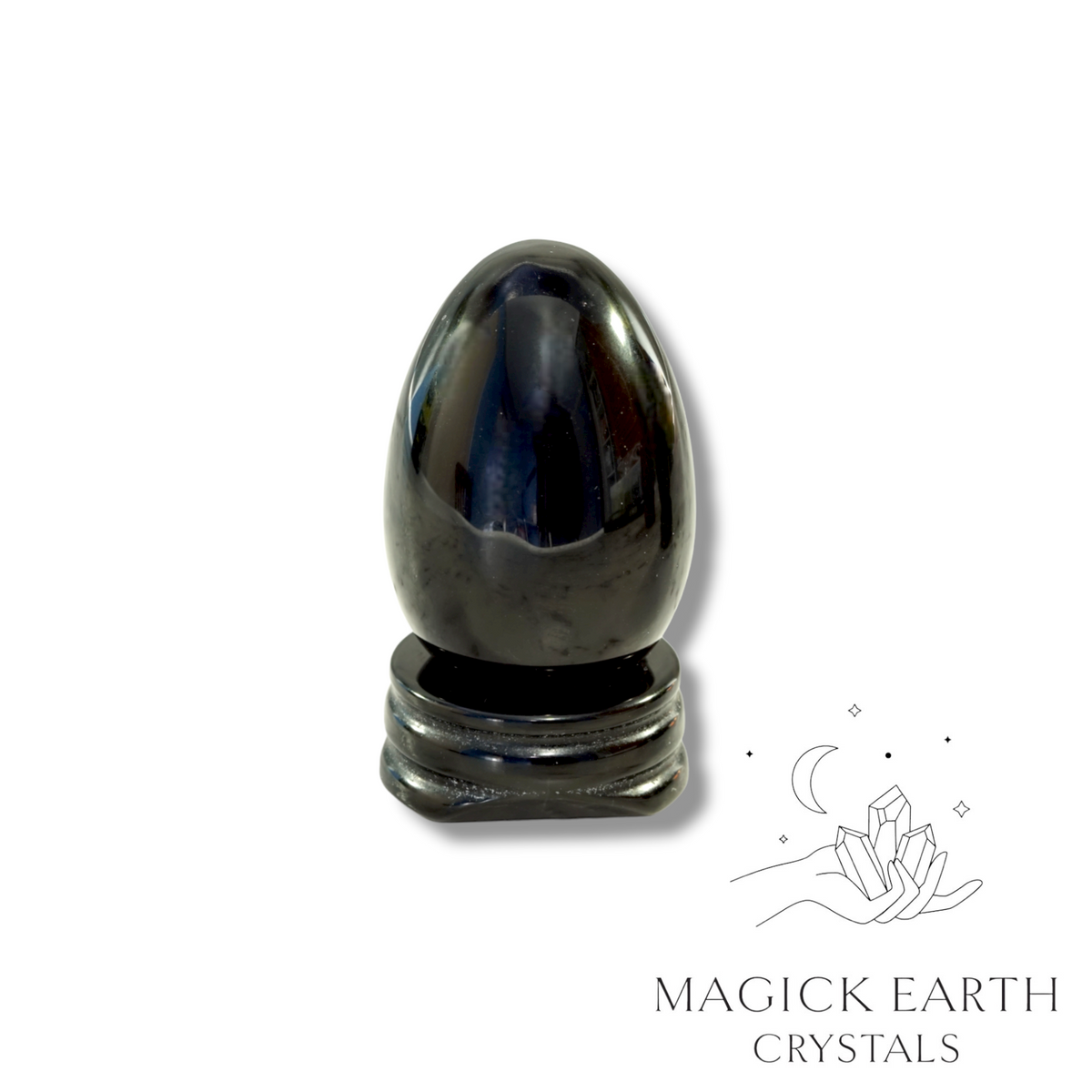 Obsidian Crystal Gemstone Egg With Carved Stand