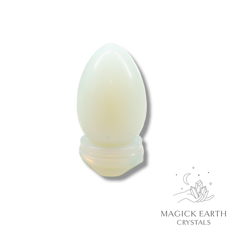 Opalite Crystal Gemstone Egg With Carved Stand