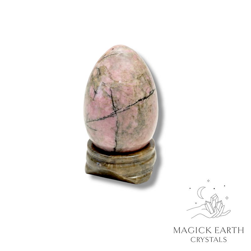 Rhodonite Crystal Gemstone Egg With Stand