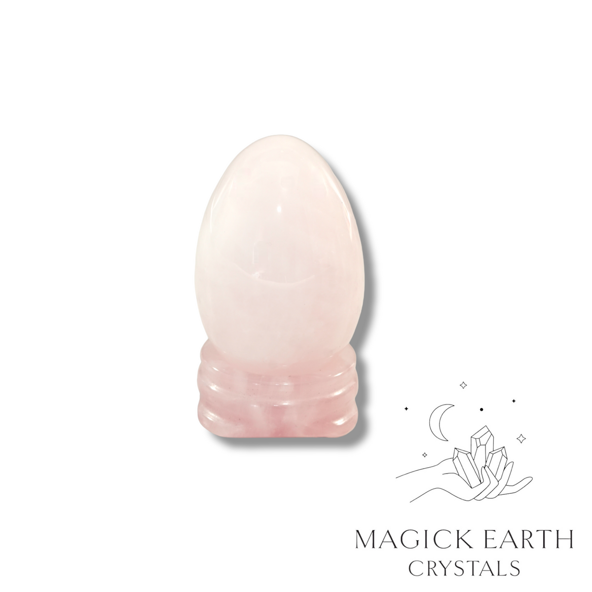 Rose Quartz Crystal Gemstone Egg With Carved Stand