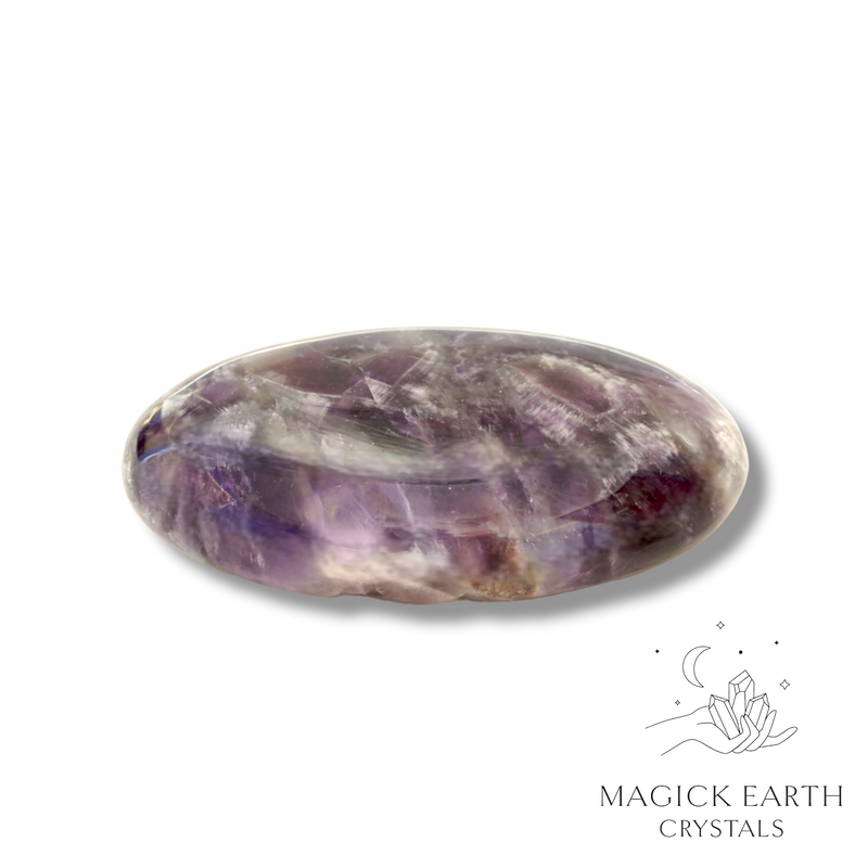 Amethyst Crystal Gemstone Oval Flat Palm  Stone Large