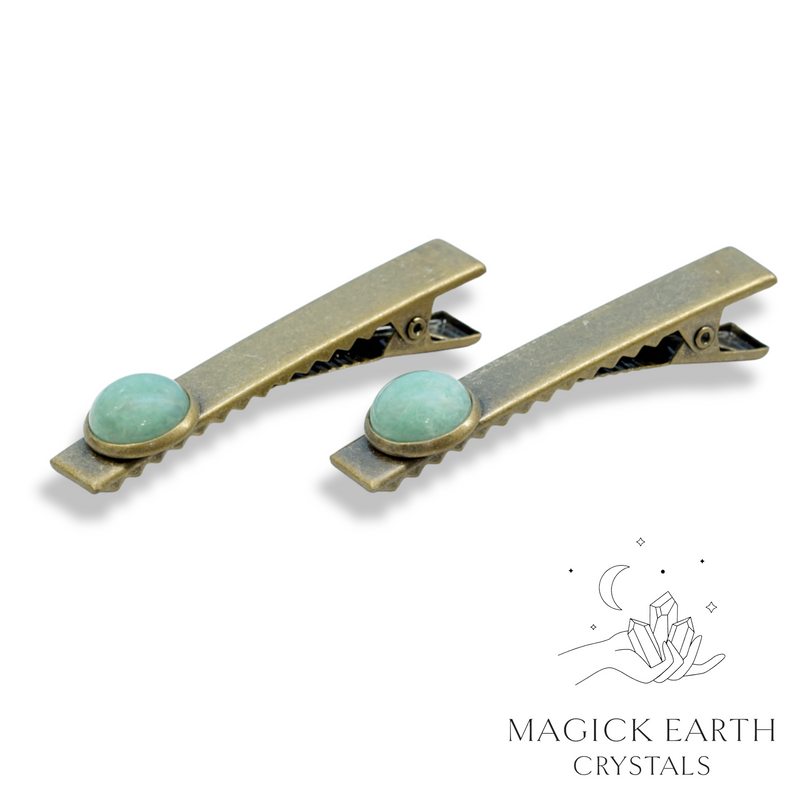 Aventurine Cabochon Alligator Hair Clip with Antique Bronze Finish