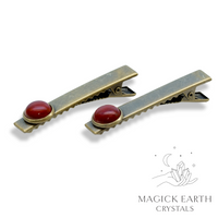 Brecciated Jasper Cabochon Alligator Hair Clips with Antique Bronze Finish