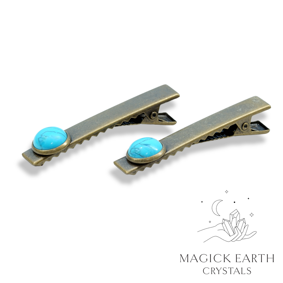  Blue Howlite (Synthetic Dyed) Cabochon Alligator Hair Clips with Antique Bronze Finish