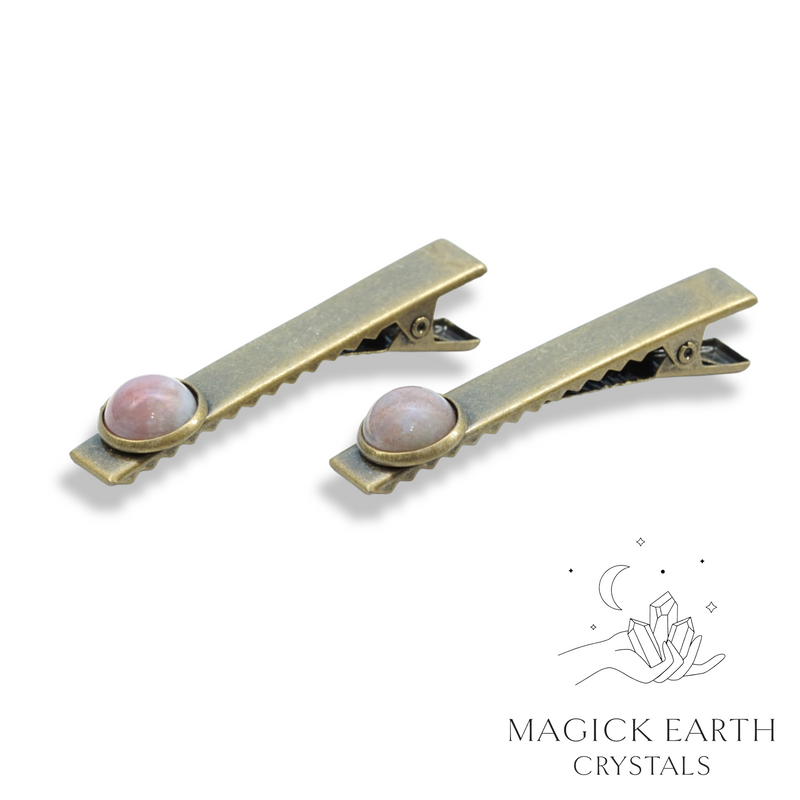 Indian Agate Cabochon Alligator Hair Clips with Antique Bronze Finish