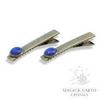 Lapis Lazuli (Dyed) Cabochon Alligator Hair Clips with Antique Bronze Finish