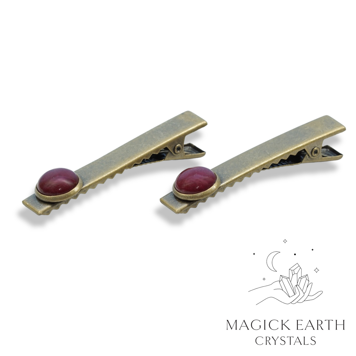 White Jade Plum (Dyed) Cabochon Alligator Hair Clips with Antique Bronze Finish