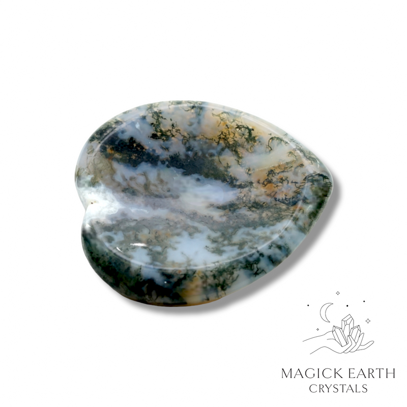 Moss Agate Crystal Gemstone Heart Shaped Thumb Worry Stone