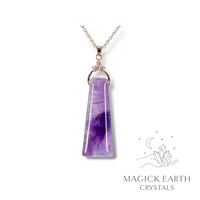 Amethyst Crystal Gemstone Trapezoid Shaped Pendant with Cubic Zirconia Bail and Rose Gold Finish