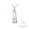 Tourmilated Quartz Crystal Gemstone Trapezoid Shaped Pendant with Cubic Zirconia Bail and Rose Gold Finish