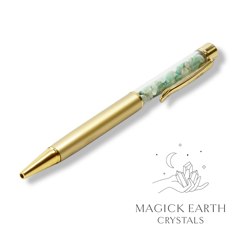 Amazonite Crystal Gemstone Chip Pens with Matte Gold Finish