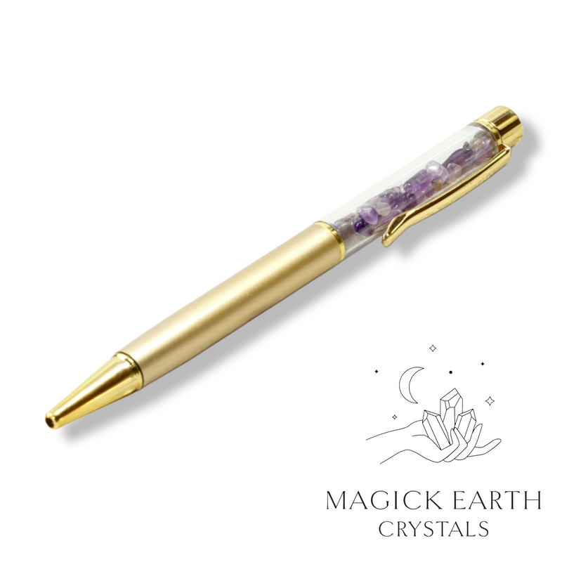 Amethyst Crystal Gemstone Chip Pens with Matte Gold Finish