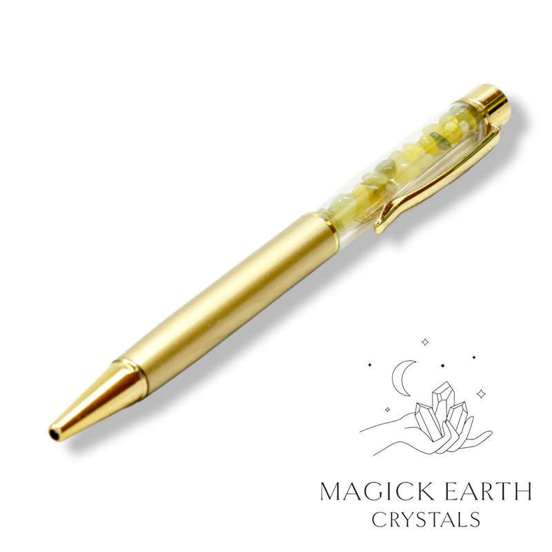 Jade Crystal Gemstone Chip Pens Matte Gold Finish