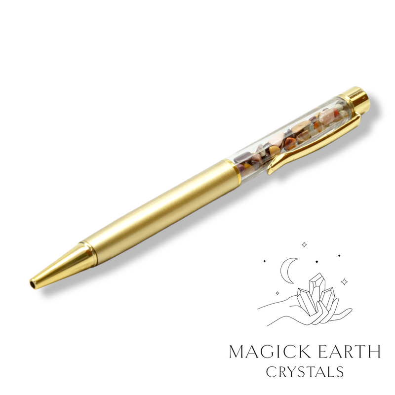 Mookaite Crystal Gemstone Chip Pens with Matte Gold Finish