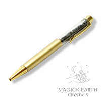 Obsidian Crystal Gemstone Chip Pen Matte Gold Finish