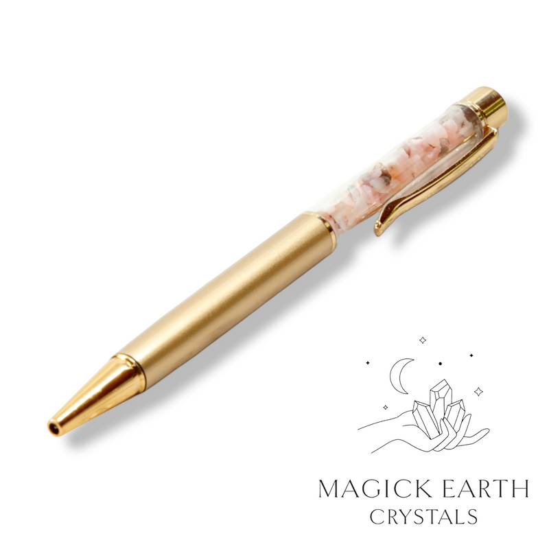 Pink Dendritic Opal Crystal Gemstone Chip Pens with Matte Gold Finish