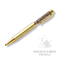 Rhodonite Crystal Gemstone Chip Pens with Matte Gold Finish