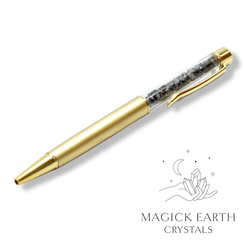 Snowflake Obsidian Crystal Gemstone Chip Pens with Matte Gold Finish