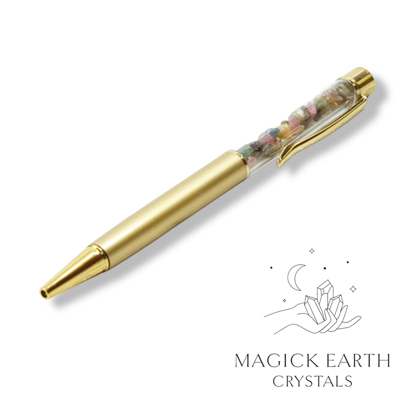 Tourmaline Crystal Gemstone Chip Pens with Matte Gold Finish