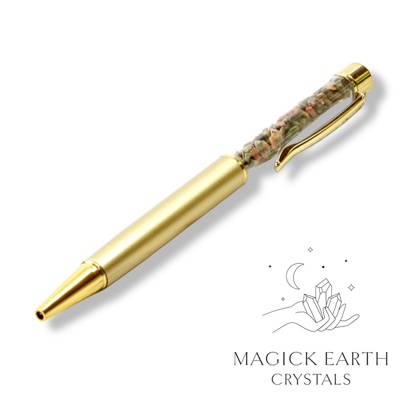 Unakite Crystal Gemstone Chip Pens with Matte Gold Finish