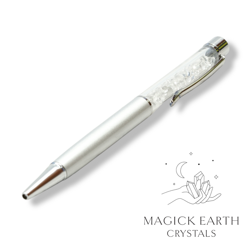 Clear Quartz Crystal Gemstone Chip Pens with Matte Platinum Finish