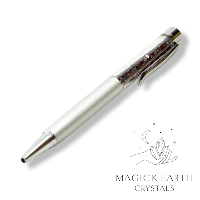 Garnet Crystal Gemstone Chip Pens with Matte Platinum Finish