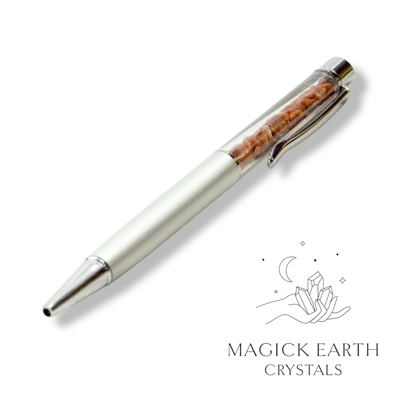 Goldstone Crystal Gemstone Chip Pens Matte Platinum Finish