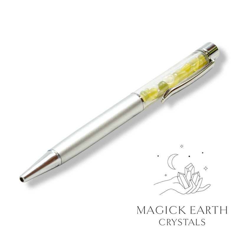 Jade Crystal Gemstone Chip Pens Matte Platinum Finish