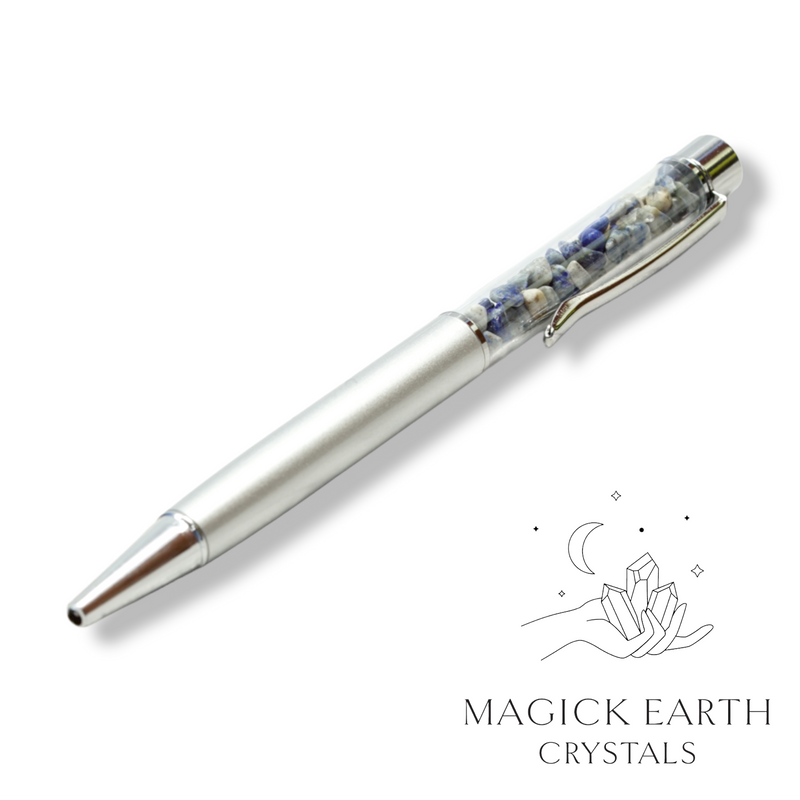 Lapis Lazuli Crystal Gemstone Chip Pens with Matte Platinum Finish