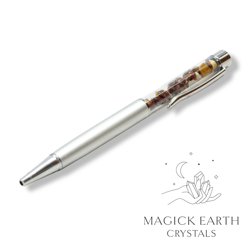 Mookaite Crystal Gemstone Chip Pens with Matte Platinum Finish