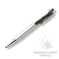 Obsidian Crystal Gemstone Chip Pens Matte Platinum Finish