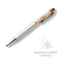 Pink Dendritic Opal Crystal Gemstone Chip Pens with Matte Platinum Finish