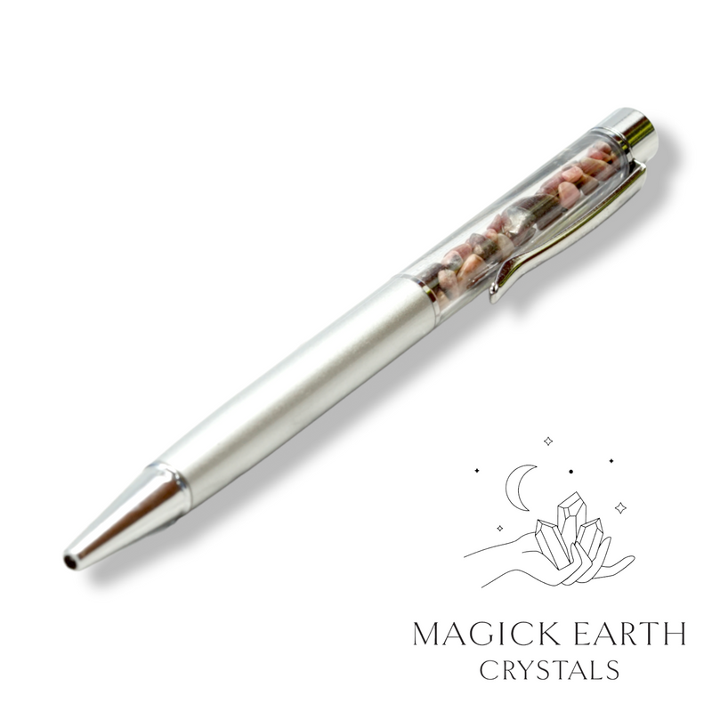 Rhodonite Crystal Gemstone Chip Pens with Matte Platinum Finish