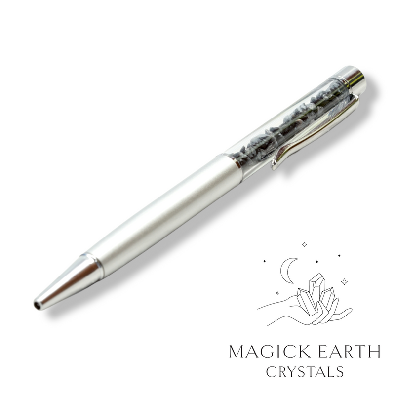 Snowflake Obsidian Crystal Gemstone Chip Pens with Matte Platinum Finish