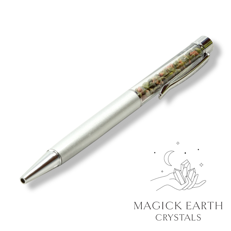 Unakite Crystal Gemstone Chip Pens with Matte Platinum Finish