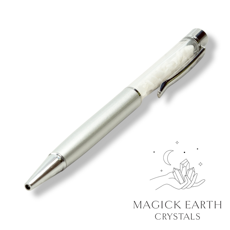 White Jade Crystal Gemstone Chip Pens with Matte Platinum Finish