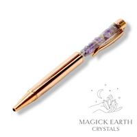 Amethyst Crystal Gemstone Chip Pens with Bright Rose Gold Finish