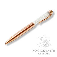 Clear Quartz Crystal Gemstone Chip Pens with Bright Rose Gold Finish