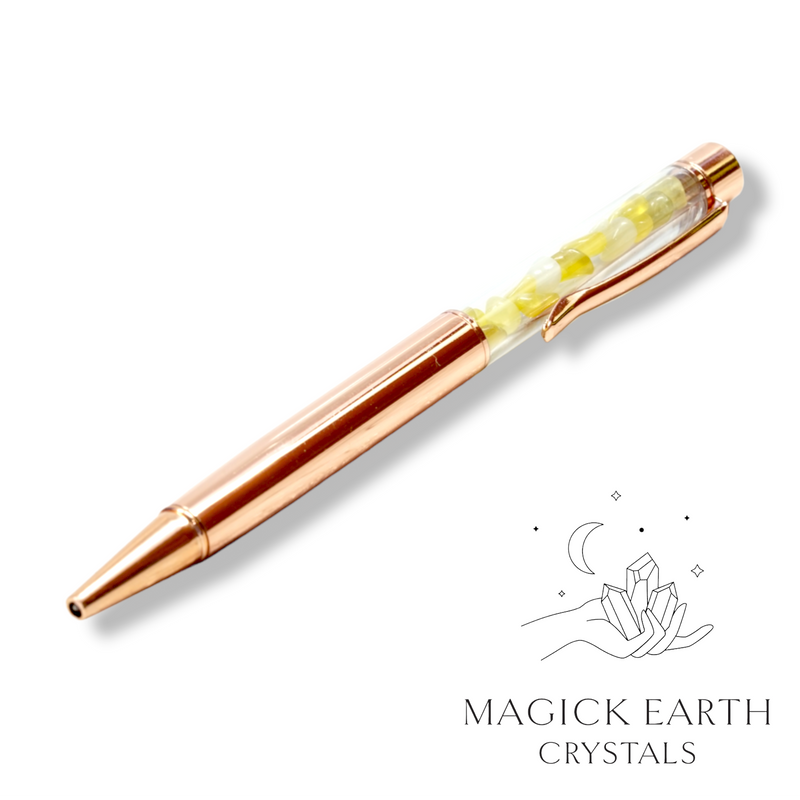 Jade Crystal Gemstone Chip Pens Bright Rose Gold Finish