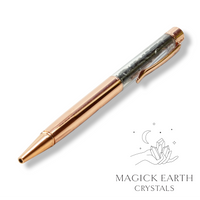 Obsidian Crystal Gemstone Chip Pens Bright Rose Gold Finish