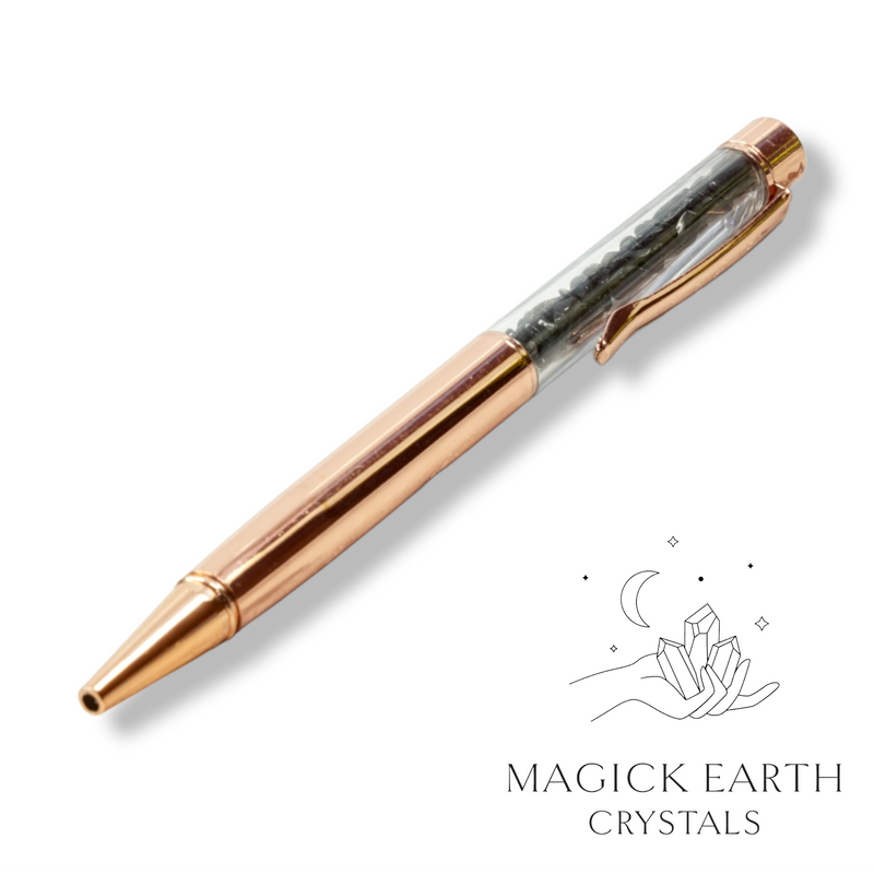 Obsidian Crystal Gemstone Chip Pens Bright Rose Gold Finish